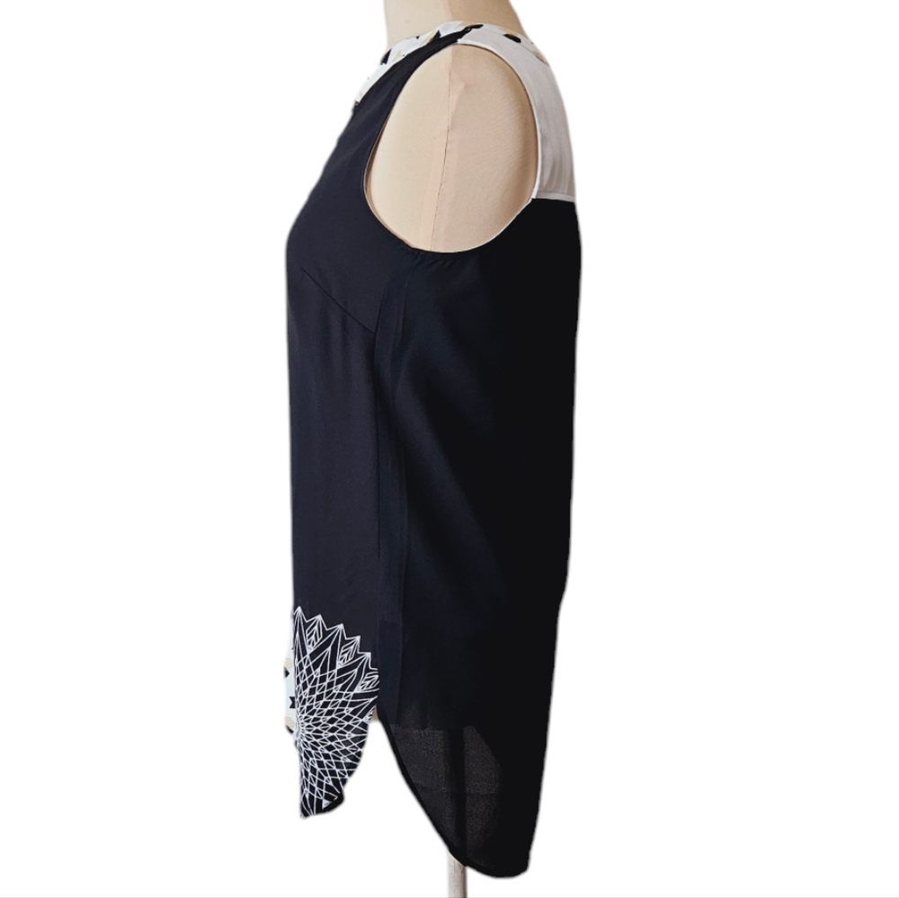 Desigual Mika Sleeveless Tunic Top Black Ivory Graphic Print High Low S - Picture 3 of 10